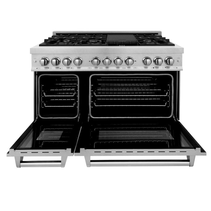 ZLINE 48 in. Kitchen Package with Fingerprint Resistant Stainless Steel Dual Fuel Range and Convertible Vent Range Hood (2KP-RASSNRH48)