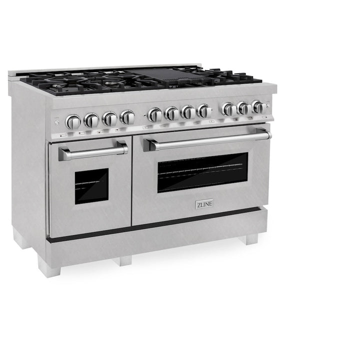 ZLINE 48 in. 6.0 cu. ft. Legacy Dual Fuel Range with 7 Burner Gas Cooktop and 2 Electric Ovens in DuraSnow® Stainless Steel (RAS-SN-48)