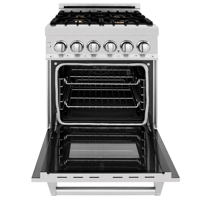 ZLINE 24 in. 2.8 cu. ft. Legacy Dual Fuel Range with Gas Cooktop and Electric Convection Oven in DuraSnow® Stainless Steel with 4 Brass Burners (RAS-SN-BR-24)