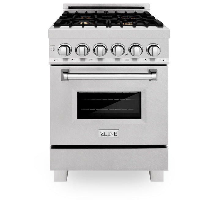 ZLINE 24 in. 2.8 cu. ft. Legacy Dual Fuel Range with Gas Cooktop and Electric Convection Oven in DuraSnow® Stainless Steel with 4 Brass Burners (RAS-SN-BR-24)