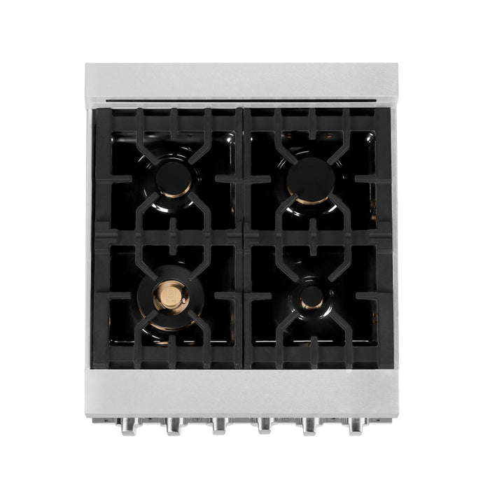 ZLINE 24 in. 2.8 cu. ft. Legacy Dual Fuel Range with Gas Cooktop and Electric Convection Oven in DuraSnow® Stainless Steel with 4 Brass Burners (RAS-SN-BR-24)