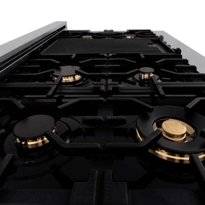 ZLINE 48 in. 6.0 cu. ft. Legacy Dual Fuel Range with Gas Cooktop and 2 Electric Ovens in DuraSnow® Stainless Steel with 6 Brass Burners (RAS-SN-BR-48)