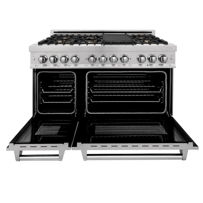 ZLINE 48 in. 6.0 cu. ft. Legacy Dual Fuel Range with Gas Cooktop and 2 Electric Ovens in DuraSnow® Stainless Steel with 6 Brass Burners (RAS-SN-BR-48)