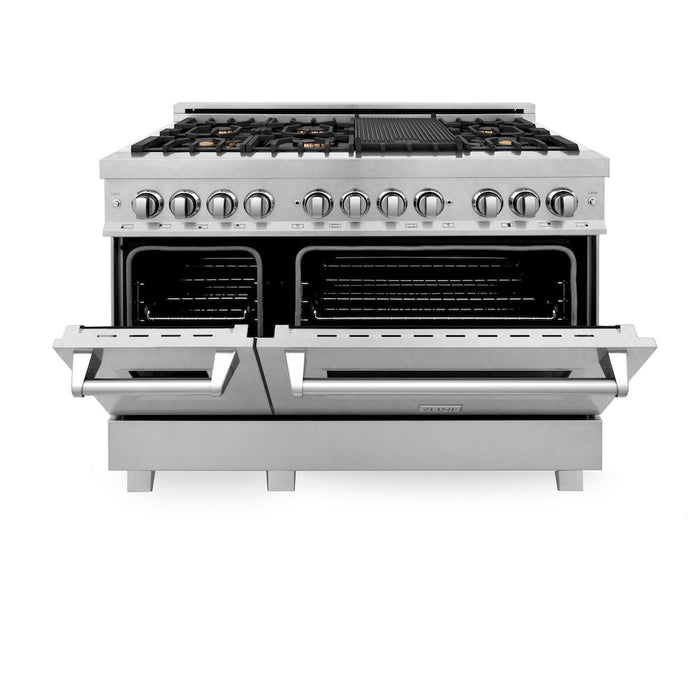 ZLINE 48 in. 6.0 cu. ft. Legacy Dual Fuel Range with Gas Cooktop and 2 Electric Ovens in DuraSnow® Stainless Steel with 6 Brass Burners (RAS-SN-BR-48)