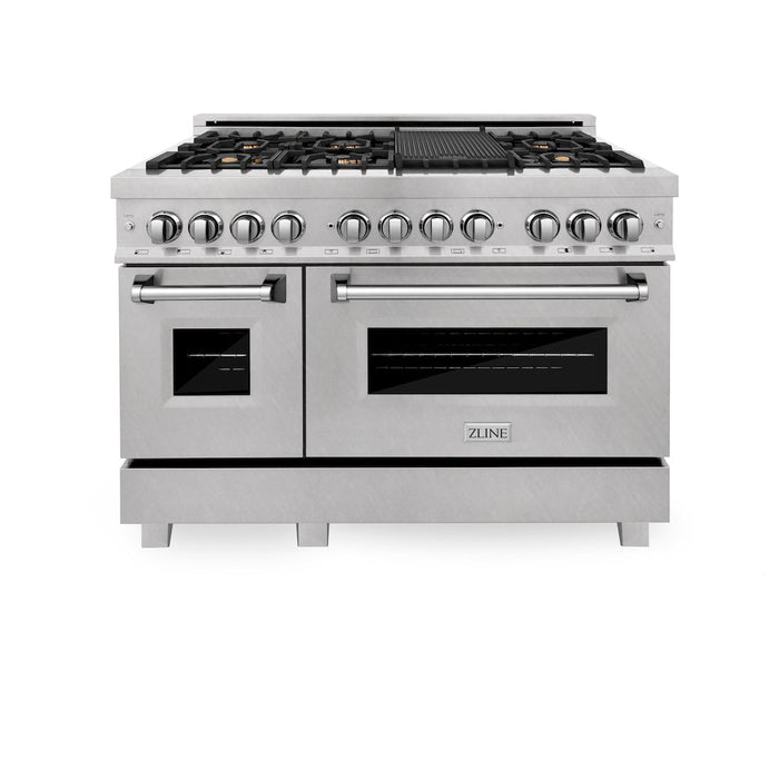 ZLINE 48 in. 6.0 cu. ft. Legacy Dual Fuel Range with Gas Cooktop and 2 Electric Ovens in DuraSnow® Stainless Steel with 6 Brass Burners (RAS-SN-BR-48)