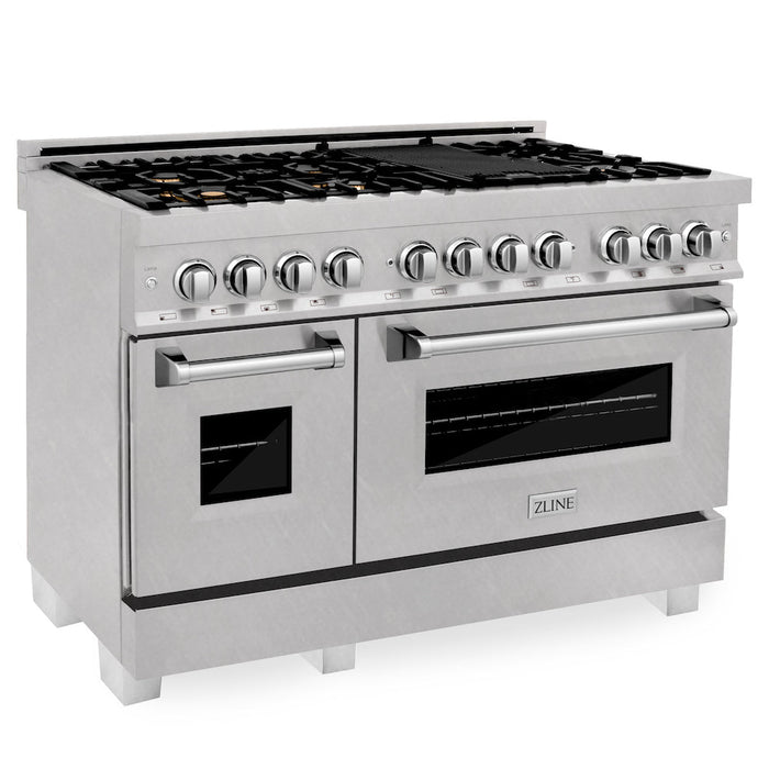 ZLINE 48 in. 6.0 cu. ft. Legacy Dual Fuel Range with Gas Cooktop and 2 Electric Ovens in DuraSnow® Stainless Steel with 6 Brass Burners (RAS-SN-BR-48)