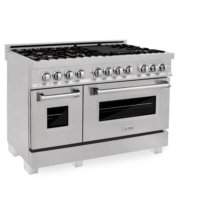 ZLINE 48 in. 6.0 cu. ft. Legacy Dual Fuel Range with Gas Cooktop and 2 Electric Ovens in DuraSnow® Stainless Steel with 6 Brass Burners (RAS-SN-BR-48)