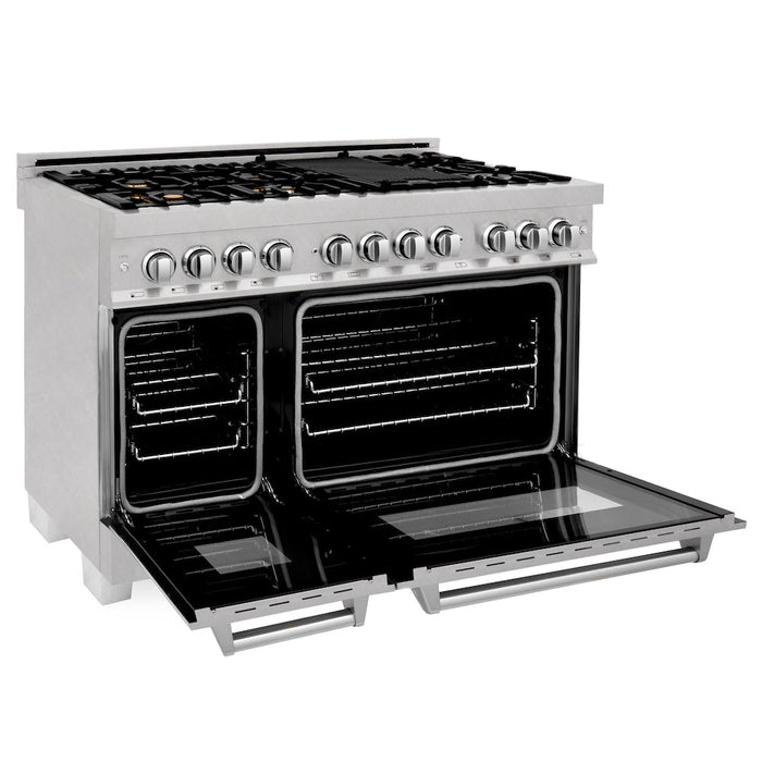 ZLINE 48 in. 6.0 cu. ft. Legacy Dual Fuel Range with Gas Cooktop and 2 Electric Ovens in DuraSnow® Stainless Steel with 6 Brass Burners (RAS-SN-BR-48)