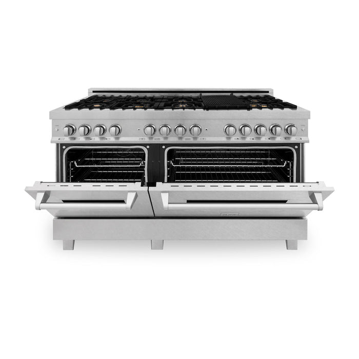 ZLINE 60 in. 7.4 cu. ft. Legacy Dual Fuel Range with Gas Cooktop and 2 Electric Convection Ovens in DuraSnow® Stainless Steel with 8 Brass Burners (RAS-SN-BR-60)