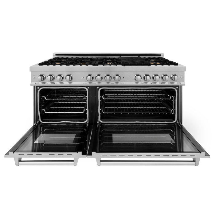 ZLINE 60 in. 7.4 cu. ft. Legacy Dual Fuel Range with Gas Cooktop and 2 Electric Convection Ovens in DuraSnow® Stainless Steel with 8 Brass Burners (RAS-SN-BR-60)