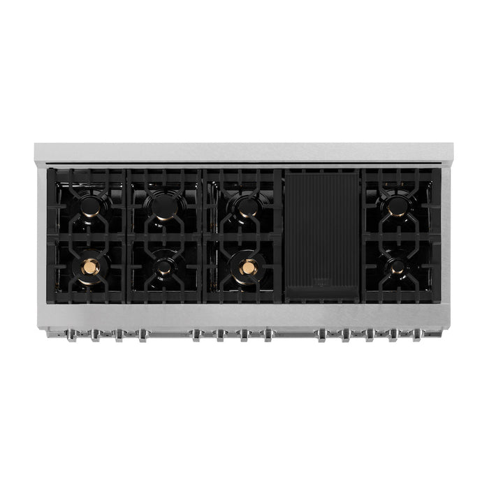 ZLINE 60 in. 7.4 cu. ft. Legacy Dual Fuel Range with Gas Cooktop and 2 Electric Convection Ovens in DuraSnow® Stainless Steel with 8 Brass Burners (RAS-SN-BR-60)