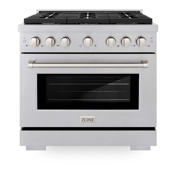 ZLINE 36 in. 5.2 cu. ft. Paramount Dual Fuel Range with Gas Cooktop and Electric Convection Oven in DuraSnow® Stainless Steel with 6 Brass Burners (SDRS-BR-36)