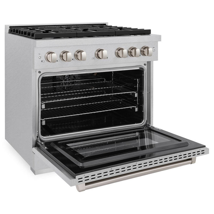 ZLINE 36" 5.2 cu. ft. Paramount Dual Fuel Range in DuraSnow® Stainless Steel with 6 Brass Burners, SDRS-BR-36