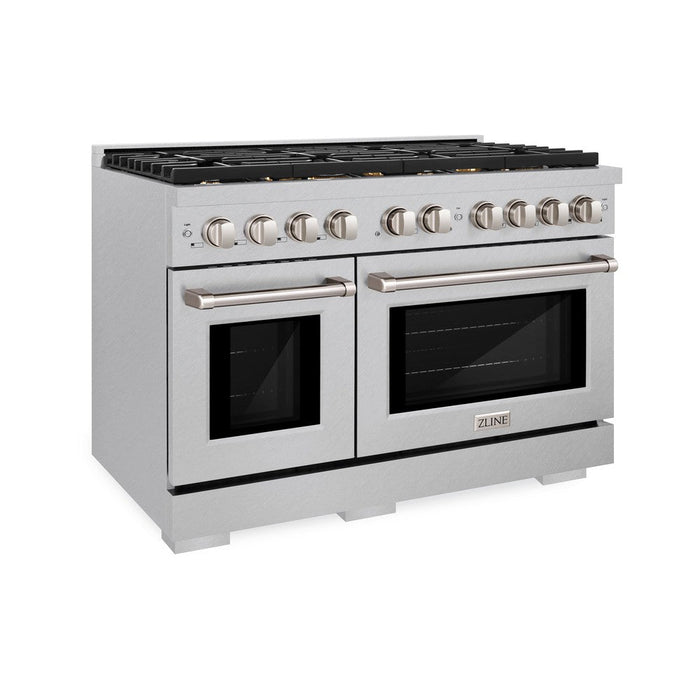 ZLINE 48" 6.7 cu. ft. Paramount Double Oven Dual Fuel Range in DuraSnow® Stainless Steel with 8 Brass Burners, SDRS-BR-48