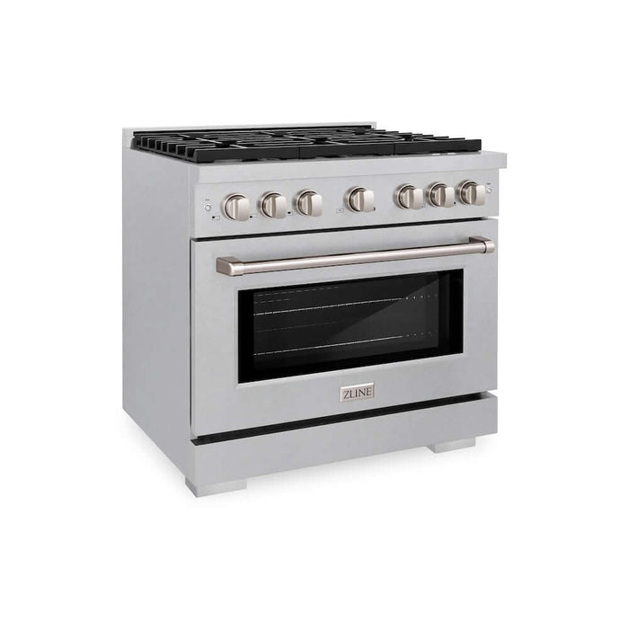 ZLINE 36 in. 5.2 cu. ft. Paramount Gas Range with Convection Gas Oven in DuraSnow® Stainless Steel with 6 Brass Burners (SGRS-BR-36)