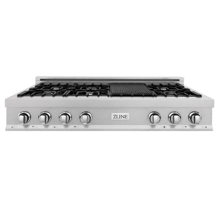 ZLINE 48 in. Porcelain Gas Stovetop in Fingerprint Resistant Stainless Steel with 7 Gas Burners and Griddle (RTS-48)