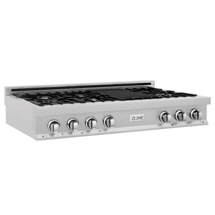 ZLINE 48 in. Porcelain Gas Stovetop in Fingerprint Resistant Stainless Steel with 7 Gas Burners and Griddle (RTS-48)