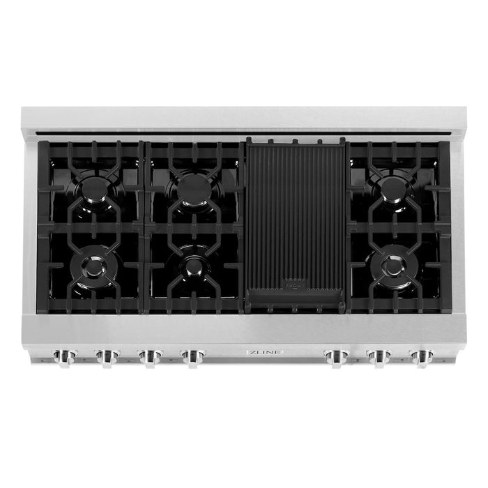 ZLINE 48 in. Porcelain Gas Stovetop in Fingerprint Resistant Stainless Steel with 7 Gas Burners and Griddle (RTS-48)