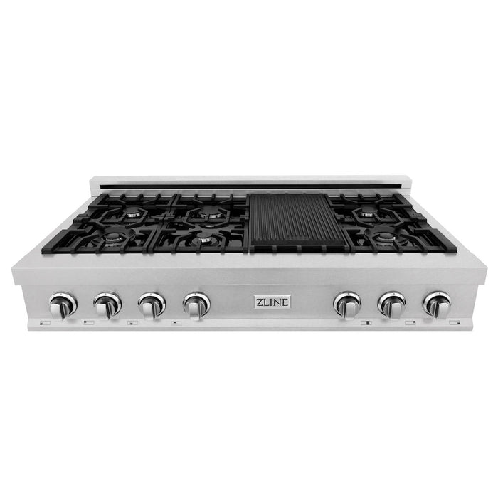 ZLINE 48 in. Porcelain Gas Stovetop in Fingerprint Resistant Stainless Steel with 7 Gas Burners and Griddle (RTS-48)