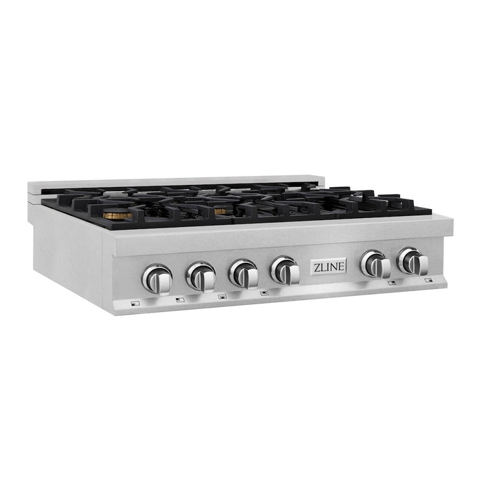 ZLINE 36 in. Porcelain Gas Rangetop in Fingerprint Resistant Stainless Steel with 6 Gas Brass Burners (RTS-BR-36)