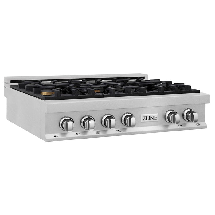 ZLINE 36 in. Porcelain Gas Rangetop in Fingerprint Resistant Stainless Steel with 6 Gas Brass Burners (RTS-BR-36)