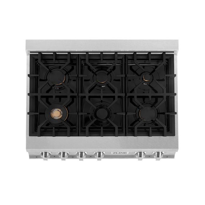 ZLINE 36 in. Porcelain Gas Rangetop in Fingerprint Resistant Stainless Steel with 6 Gas Brass Burners (RTS-BR-36)