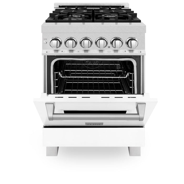 ZLINE 24 in. 2.8 cu. ft. Legacy Dual Fuel Range with 4 Burner Gas Cooktop and Electric Convection Oven in DuraSnow® Stainless Steel and White Matte Door (RAS-WM-24)