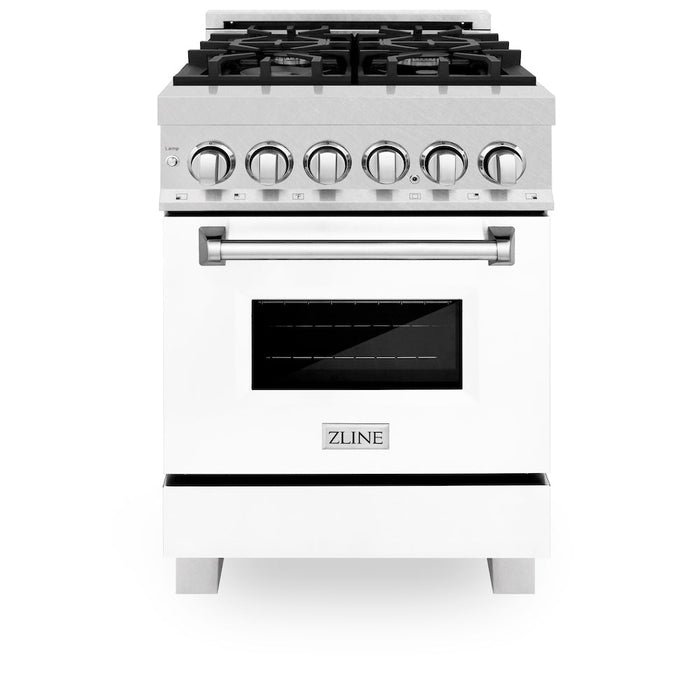 ZLINE 24 in. 2.8 cu. ft. Legacy Dual Fuel Range with 4 Burner Gas Cooktop and Electric Convection Oven in DuraSnow® Stainless Steel and White Matte Door (RAS-WM-24)