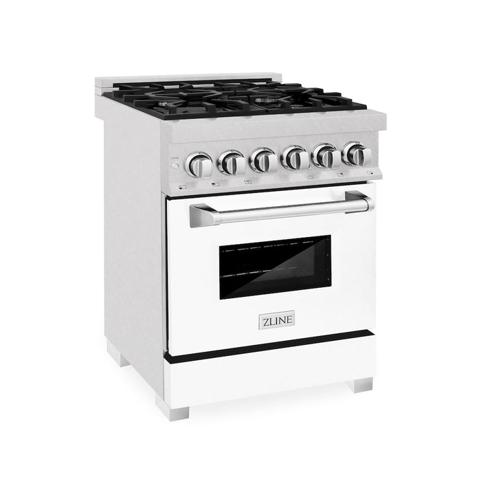 ZLINE 24 in. 2.8 cu. ft. Legacy Dual Fuel Range with 4 Burner Gas Cooktop and Electric Convection Oven in DuraSnow® Stainless Steel and White Matte Door (RAS-WM-24)