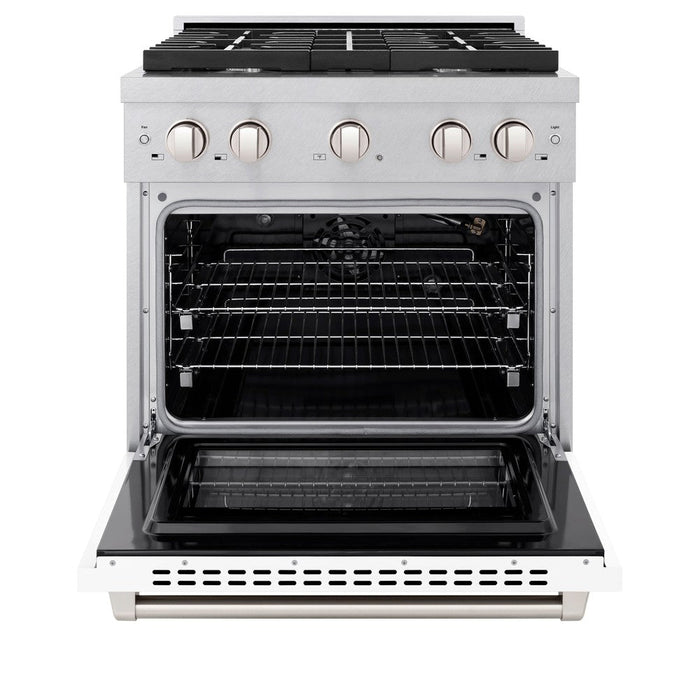 ZLINE 30" 4.2 cu. ft. Paramount Dual Fuel Range with 4 Burners in DuraSnow® Stainless Steel with White Matte Door, SDRS-WM-30