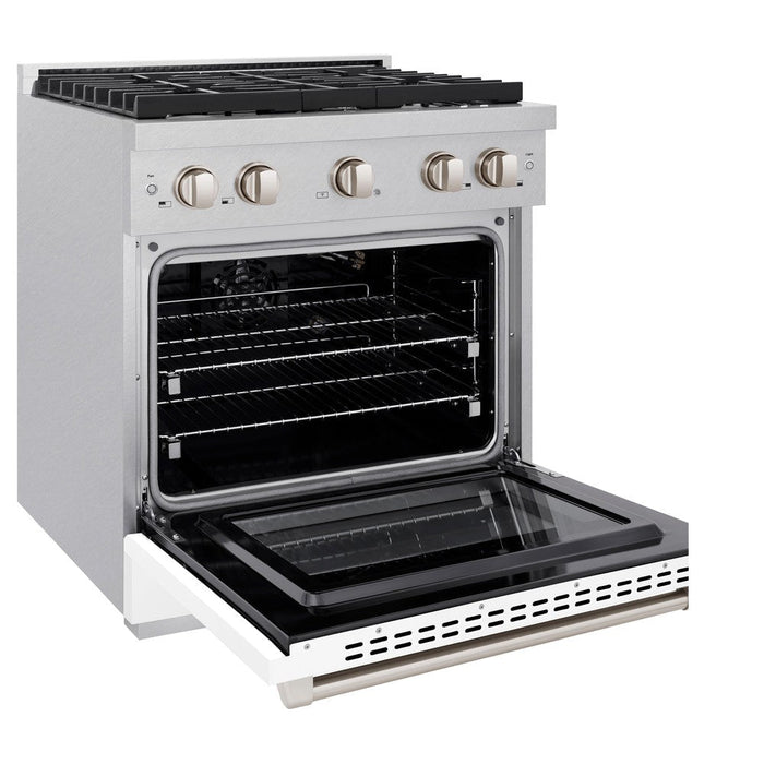 ZLINE 30" 4.2 cu. ft. Paramount Dual Fuel Range with 4 Burners in DuraSnow® Stainless Steel with White Matte Door, SDRS-WM-30