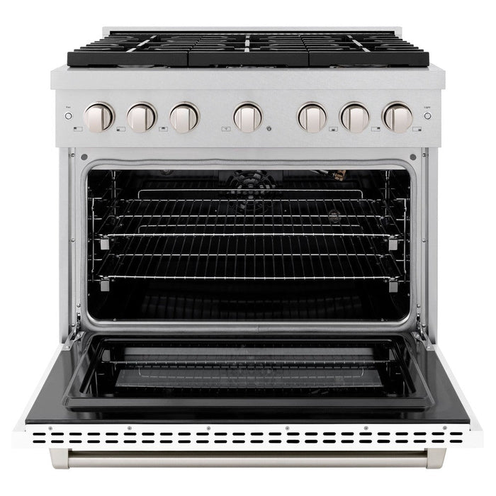 ZLINE 36" 5.2 cu. ft. Paramount Dual Fuel Range with 6 Burners in DuraSnow® Stainless Steel with White Matte Door, SDRS-WM-36