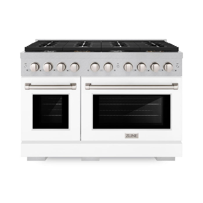 ZLINE 48" 6.7 cu. ft. Paramount Double Oven Dual Fuel Range with 8 Burners in DuraSnow® Stainless Steel with White Matte Doors, SDRS-WM-48