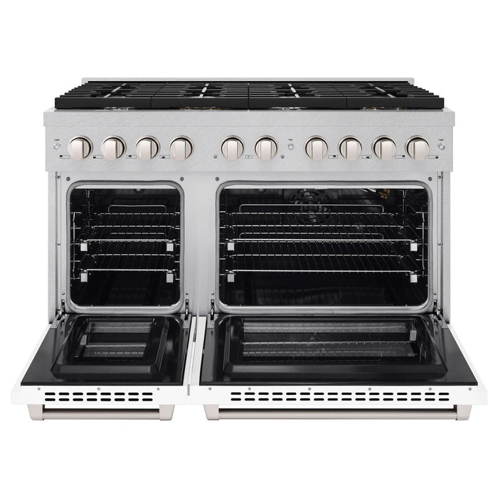 ZLINE 48" 6.7 cu. ft. Paramount Double Oven Dual Fuel Range with 8 Burners in DuraSnow® Stainless Steel with White Matte Doors, SDRS-WM-48