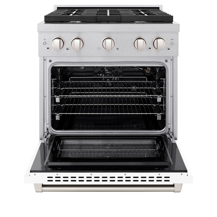 ZLINE 30 in. 4.2 cu. ft. Paramount Gas Range with 4 Burner Cooktop and Convection Gas Oven in DuraSnow® Stainless Steel with White Matte Door (SGRS-WM-30)