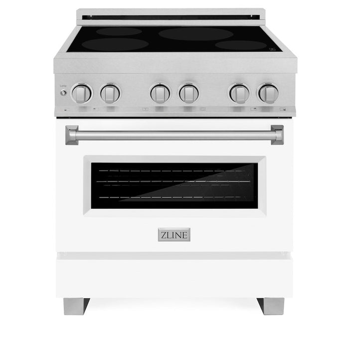 ZLINE 30 in. 4.0 cu. ft. Legacy Induction Range with 4 Element Cooktop and Electric Oven in DuraSnow® Stainless Steel and White Matte Door (RAINDS-WM-30)