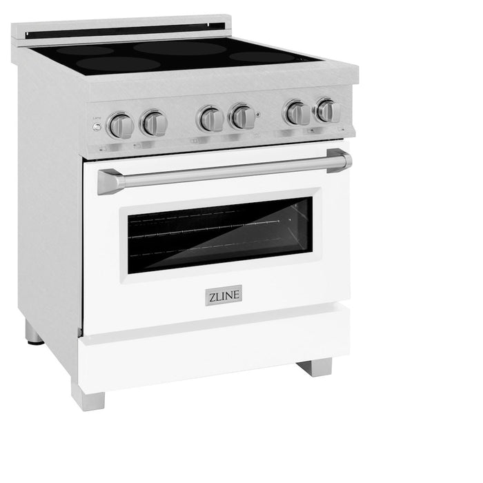 ZLINE 30 in. 4.0 cu. ft. Legacy Induction Range with 4 Element Cooktop and Electric Oven in DuraSnow® Stainless Steel and White Matte Door (RAINDS-WM-30)