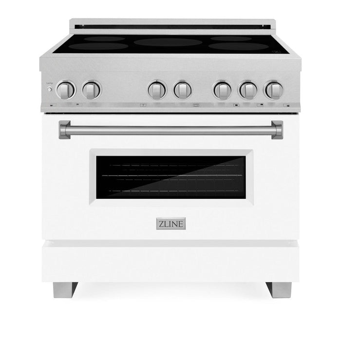 ZLINE 36 in. 4.6 cu. ft. Legacy Induction Range with 5 Element Cooktop and Electric Oven in DuraSnow® Stainless Steel and White Matte Door (RAINDS-WM-36)