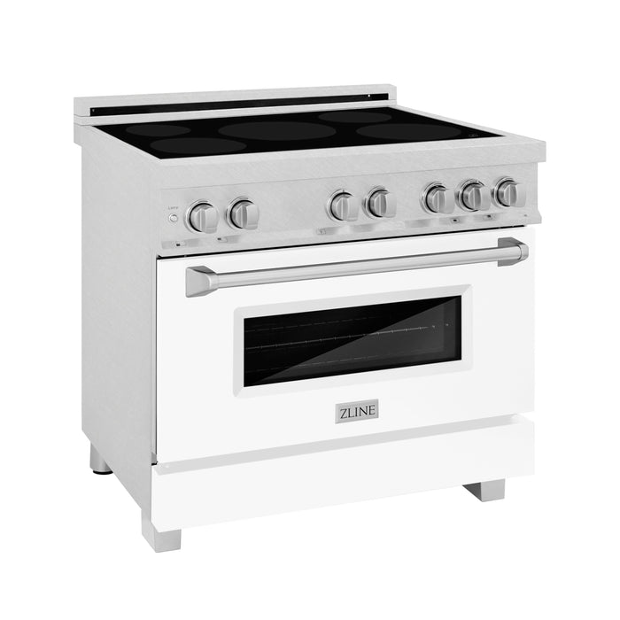 ZLINE 36 in. 4.6 cu. ft. Legacy Induction Range with 5 Element Cooktop and Electric Oven in DuraSnow® Stainless Steel and White Matte Door (RAINDS-WM-36)