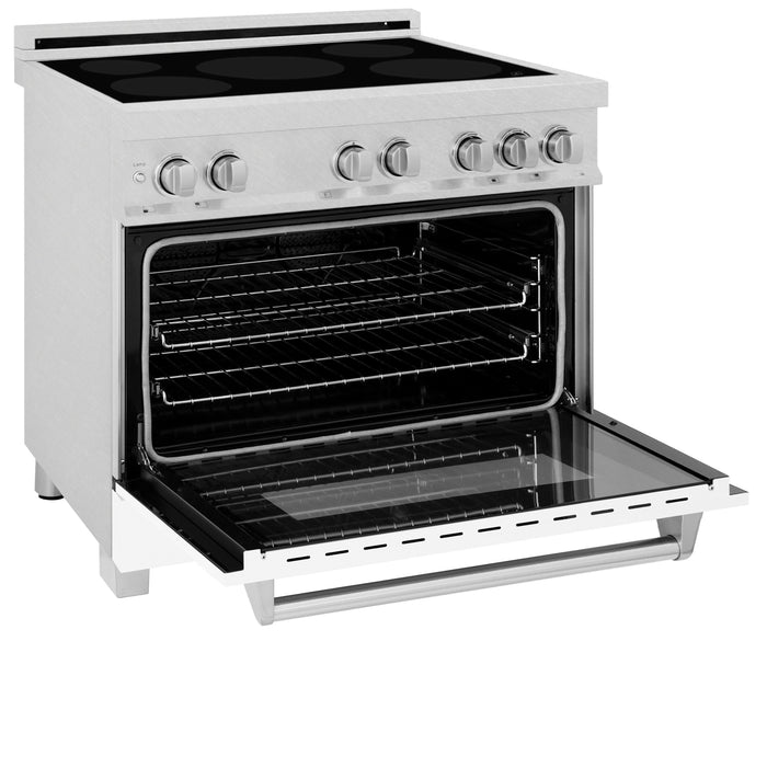 ZLINE 36" 4.6 cu. ft. Induction Range with a 5 Element Stove and Electric Oven in Durasnow and White Matte, RAINDS-WM-36