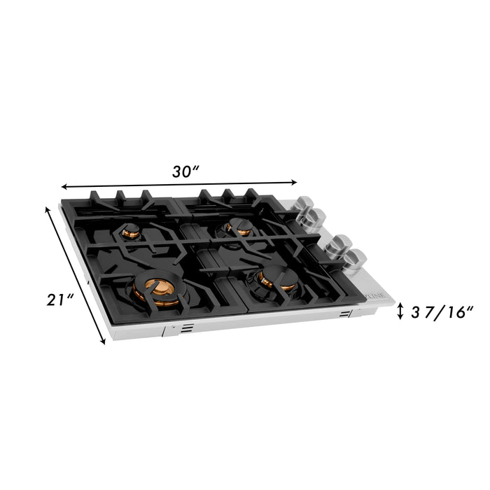 ZLINE 30 in. Dropin Cooktop with 4 Gas Brass Burners and Black Porcelain Top, RC-BR-30-PBT