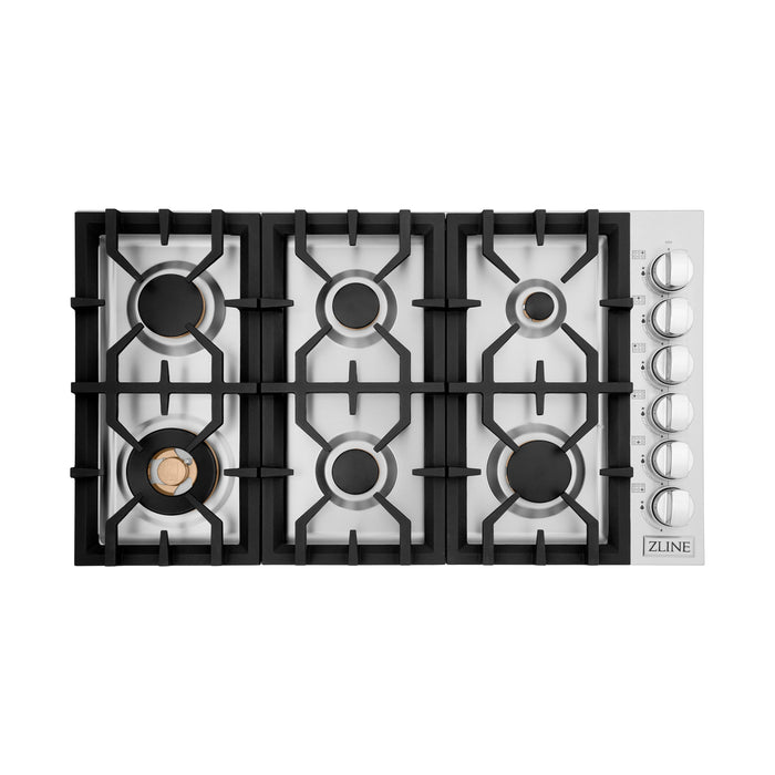 ZLINE 36 in. Dropin Cooktop with 6 Gas Brass Burners, RC-BR-36