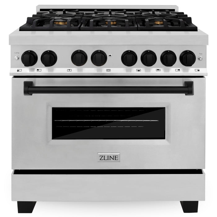 ZLINE Autograph 36" 4.6 cu. ft. Dual Fuel Range in Stainless Steel with Black Matte Accents, RAZ-36-MB