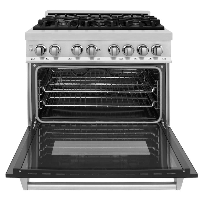 ZLINE 36 in. 4.6 cu. ft. Legacy Dual Fuel Range with 6 Burner Gas Cooktop and Electric Convection Oven in Stainless Steel and Black Matte Door (RA-BLM-36)