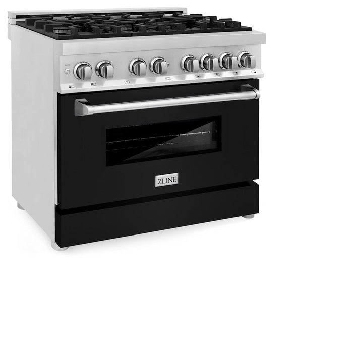 ZLINE 36 in. 4.6 cu. ft. Legacy Dual Fuel Range with 6 Burner Gas Cooktop and Electric Convection Oven in Stainless Steel and Black Matte Door (RA-BLM-36)