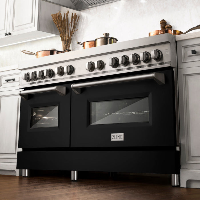 ZLINE 60 in. 7.4 cu. ft. Legacy Dual Fuel Range with 9 Burner Gas Cooktop and 2 Electric Convection Ovens in Stainless Steel and Black Matte Doors (RA-BLM-60)