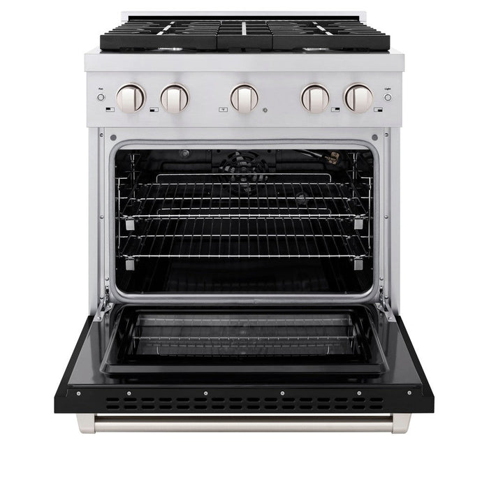 ZLINE 30" 4.2 cu. ft. Paramount Dual Fuel Range with 4 Burners in Stainless Steel with Black Matte Door, SDR-BLM-30