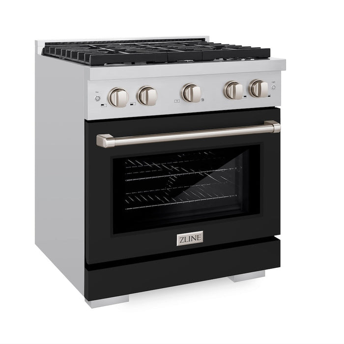 ZLINE 30 in. 4.2 cu. ft. Paramount Dual Fuel Range with 4 Burner Gas Cooktop and Electric Convection Oven in Stainless Steel with Black Matte Door (SDR-BLM-30)