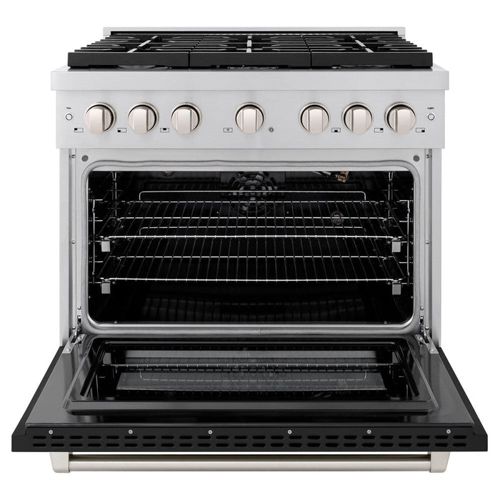 ZLINE 36" 5.2 cu. ft. Paramount Dual Fuel Range with 6 Burners in Stainless Steel with Black Matte Door, SDR-BLM-36