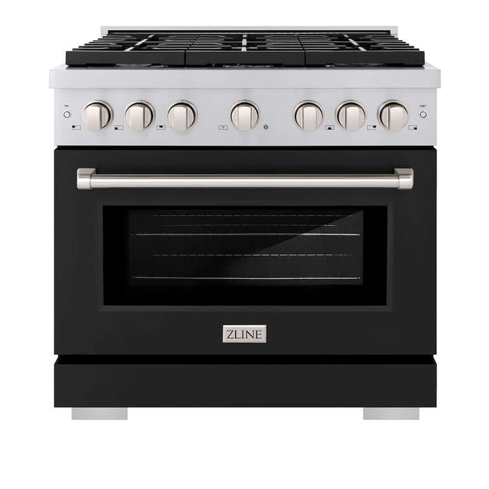 ZLINE 36 in. 5.2 cu. ft. Paramount Dual Fuel Range with 6 Burner Gas Cooktop and Electric Convection Oven in Stainless Steel with Black Matte Door (SDR-BLM-36)